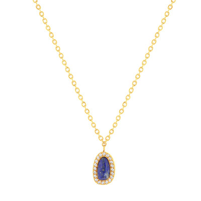 Lapis lazuli and zirconias gilded steel necklace 45 cm