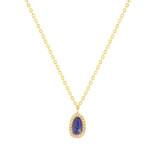 Collier acier doré lapis lazuli et zirconias 45 cm