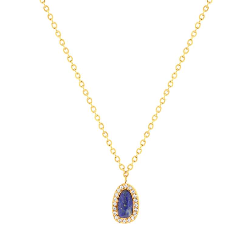Collier acier doré lapis lazuli et zirconias 45 cm - vue 1