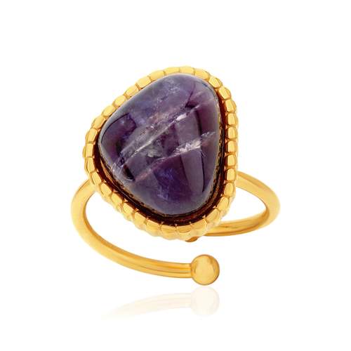 Gold-plated steel open amethyst ring