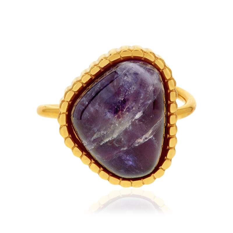 Bague acier doré ouverte améthyste - vue 3
