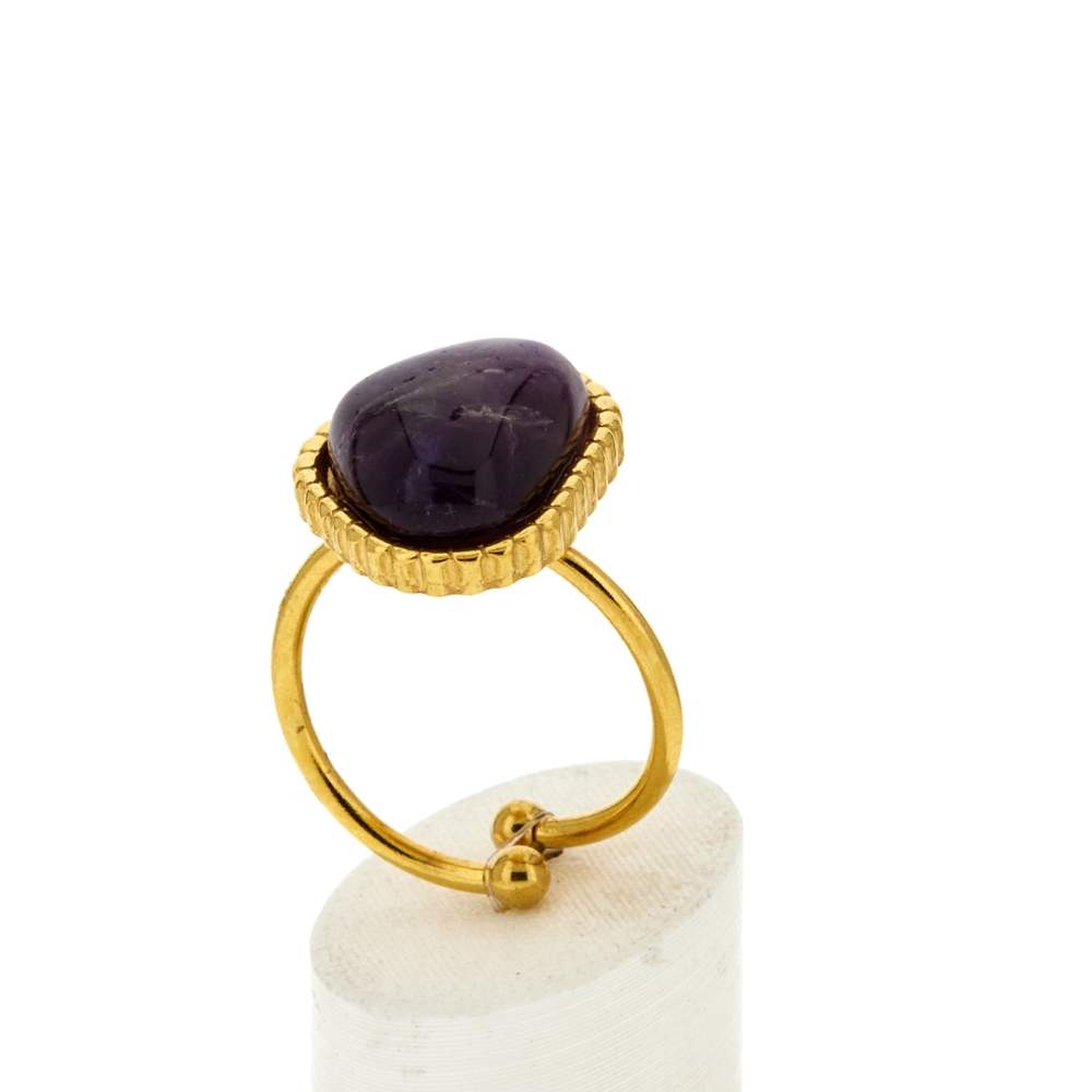 Bague acier doré ouverte améthyste - vue 3