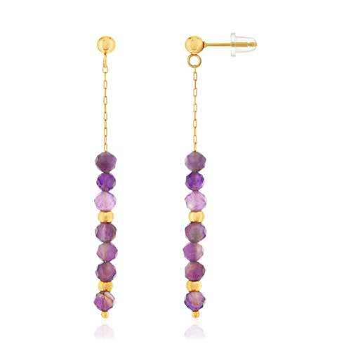 Boucles d'oreilles acier doré pendantes améthystes