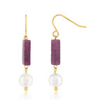 Boucles d'oreilles acier doré améthystes et 2 perles d'imitation - vue 1
