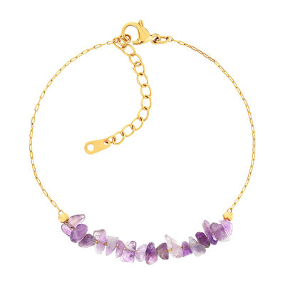 Bracelet acier doré améthystes 20 cm