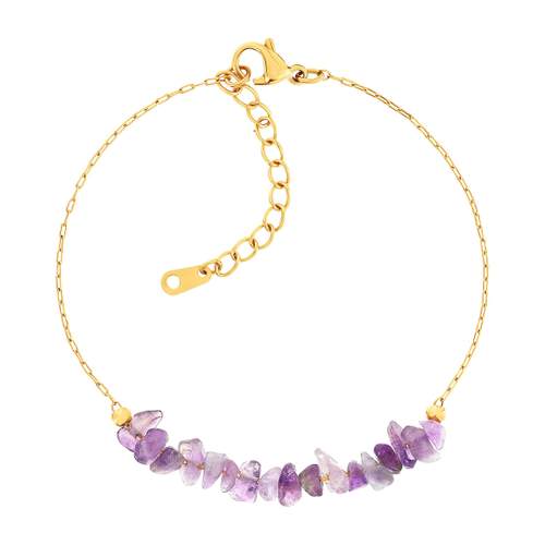 Bracelet acier doré améthystes 20 cm