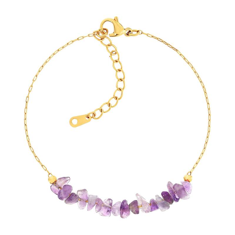 Bracelet acier doré améthystes 20 cm - vue 1