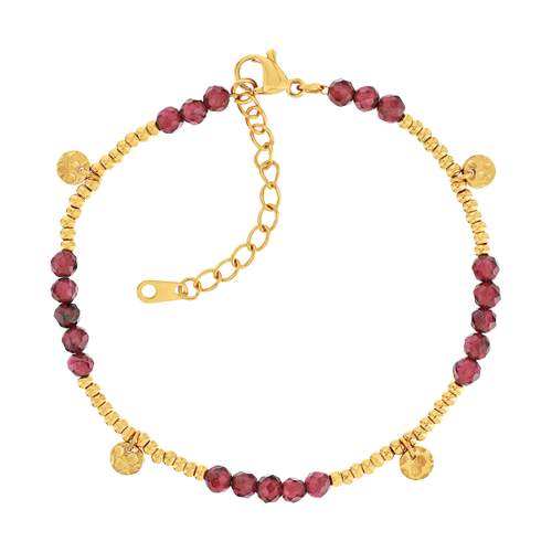 Bracelet acier doré grenats 20 cm