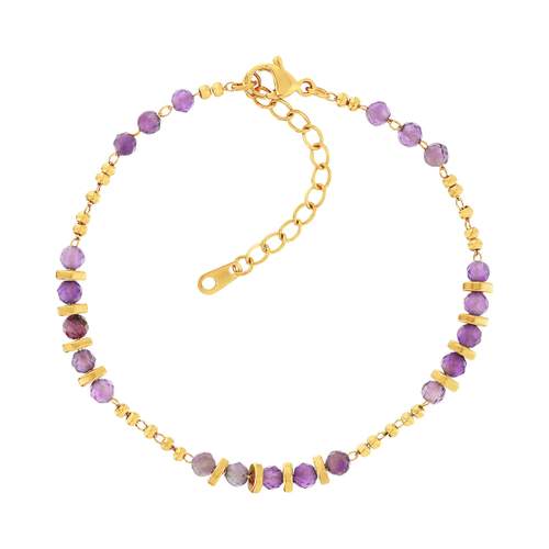 Bracelet acier doré améthystes 20 cm