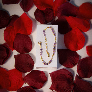 Bracelet acier doré améthystes 20 cm