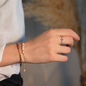 Bracelet acier doré améthystes 20 cm