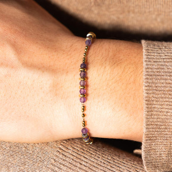 Bracelet acier doré améthystes 20 cm