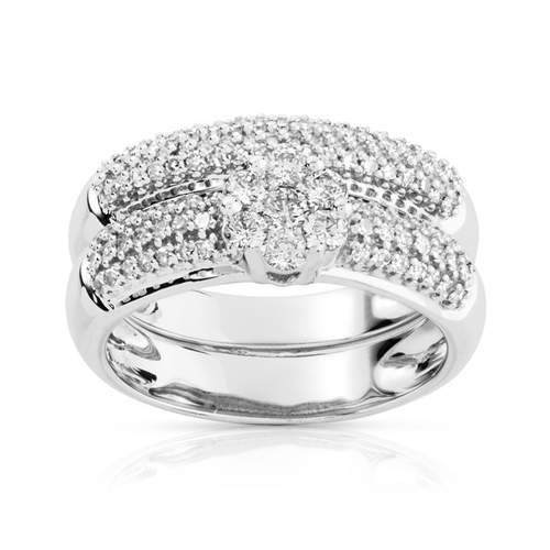Duo alliance demi-tour et solitaire or 750 blanc diamants