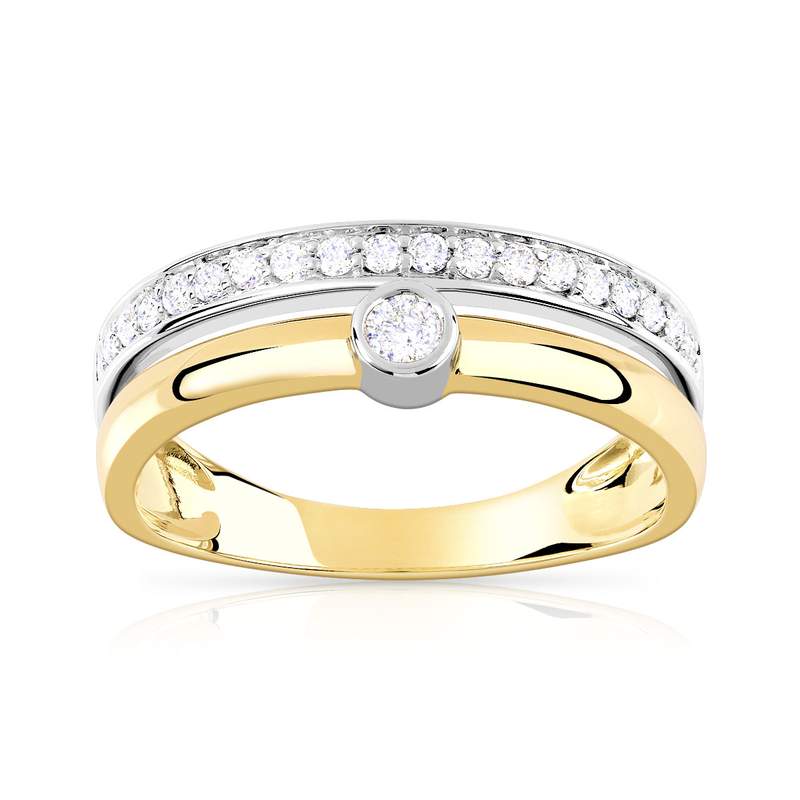 Bague 2 ors 750 alliance et solitaire 0,05 carat diamants - vue 1