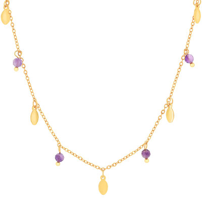 Collier acier doré améthystes 46 cm