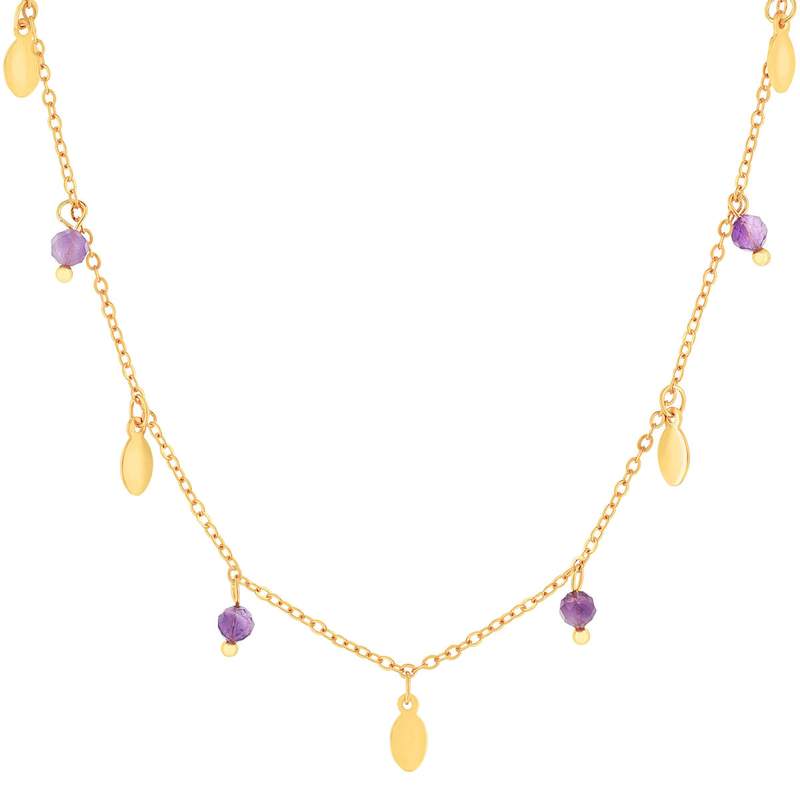 Collier acier doré améthystes 46 cm - vue 1