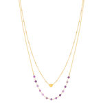 Collier acier doré 2 rangs coeur améthystes 46 cm - vue 2
