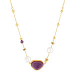 Collier acier doré améthystes et 2 perles de culture de Chine 48 cm - vue 1