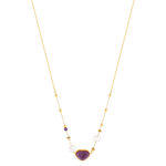 Collier acier doré améthystes et 2 perles de culture de Chine 48 cm - vue 2