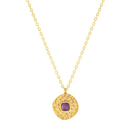 Collier acier doré améthyste 45 cm