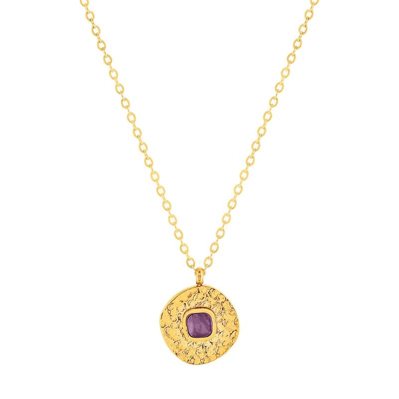 Collier acier doré améthyste 45 cm - vue 1