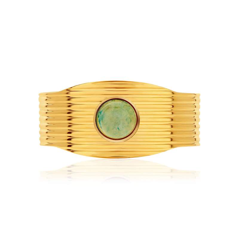 Bague acier doré ouverte aventurine verte - vue 3