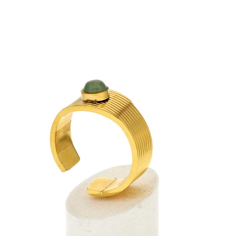 Bague acier doré ouverte aventurine verte - vue 3