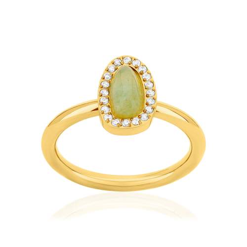 Bague acier doré aventurine verte et zirconias
