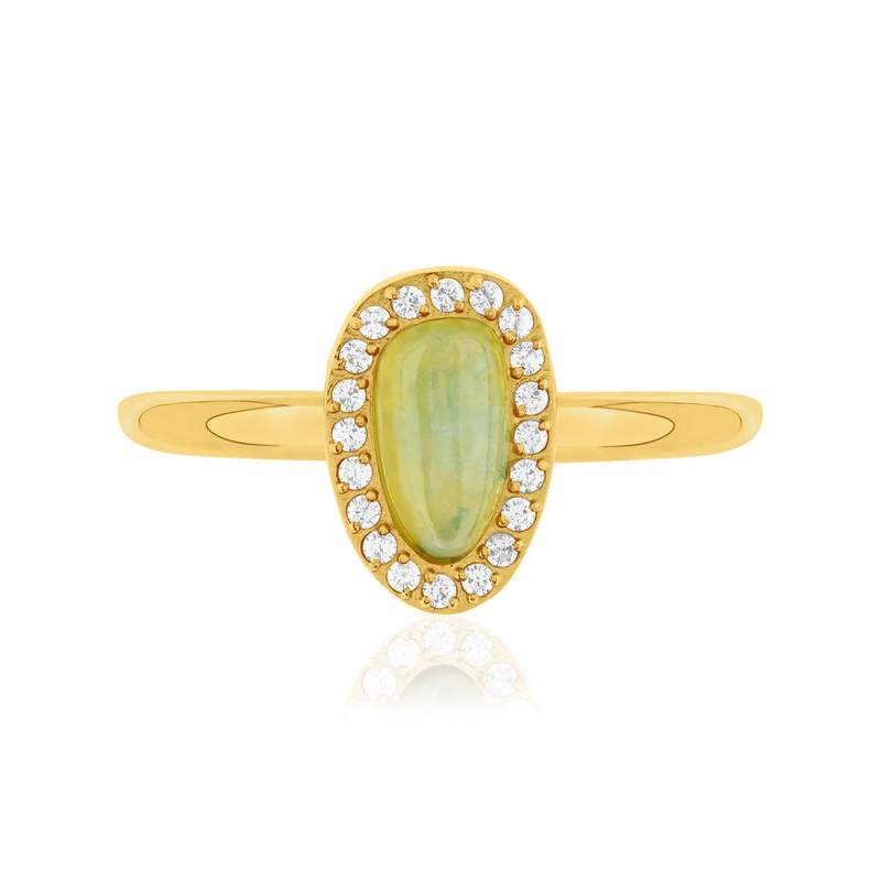 Bague acier doré aventurine verte et zirconias - vue 3
