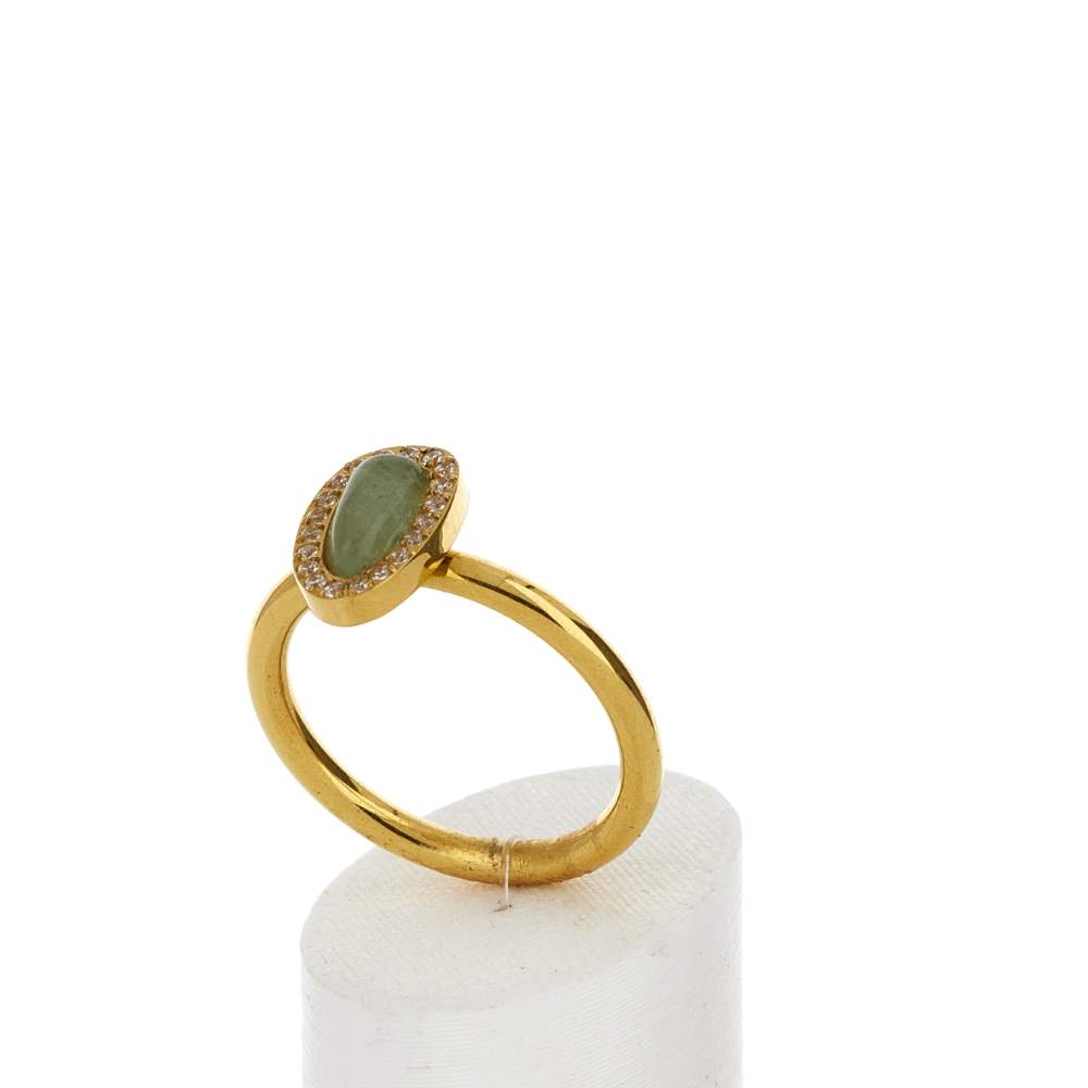 Bague acier doré aventurine verte et zirconias - vue 3