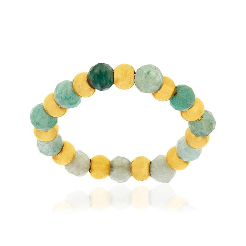 Bague acier doré amazonites - vue 1