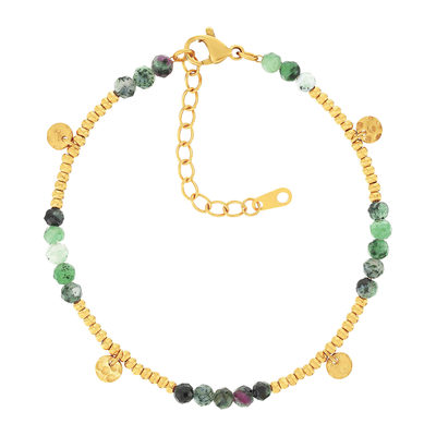 Bracelet acier doré amazonites vertes 19 cm