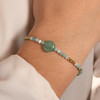 Bracelet cordon coton vert aventurine verte et amazonites - vue Vporté 1