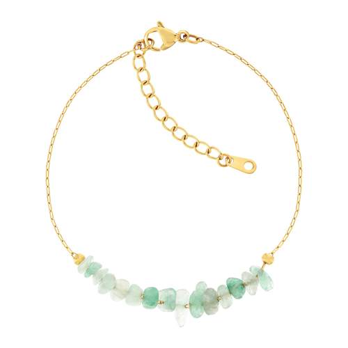 Bracelet acier doré aventurines vertes 20 cm