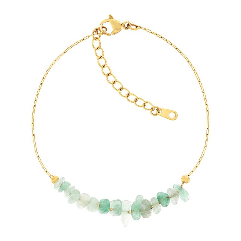 Bracelet acier doré aventurines vertes 20 cm - vue 1
