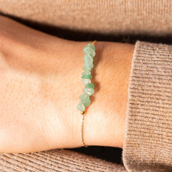 Bracelet acier doré aventurines vertes 20 cm