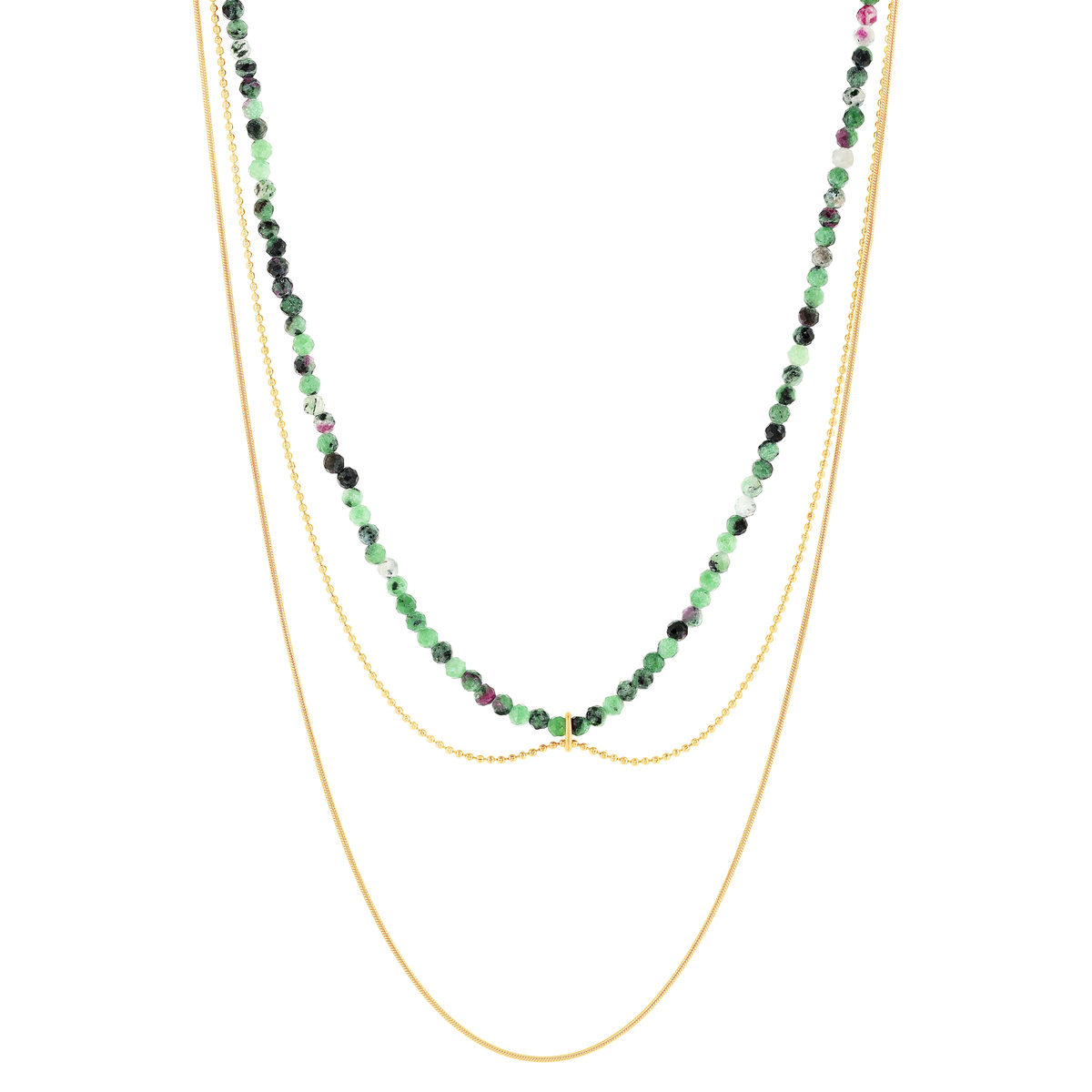 Collier acier doré 3 rangs amazonites vertes 45 cm - vue 2