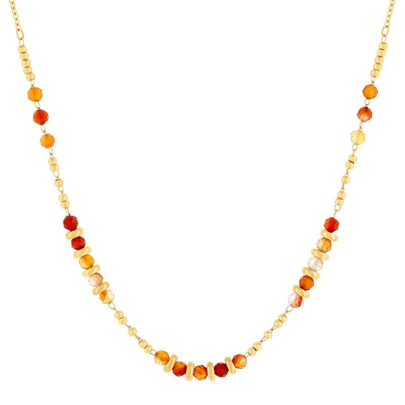Collier acier doré aventurines oranges 45 cm - vue 2