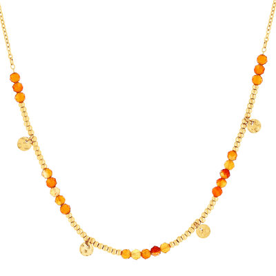 Collier acier doré aventurines oranges 45,5 cm