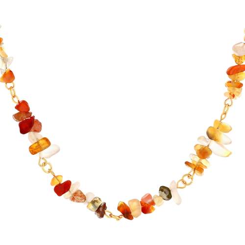 Collier acier doré agates oranges 45 cm