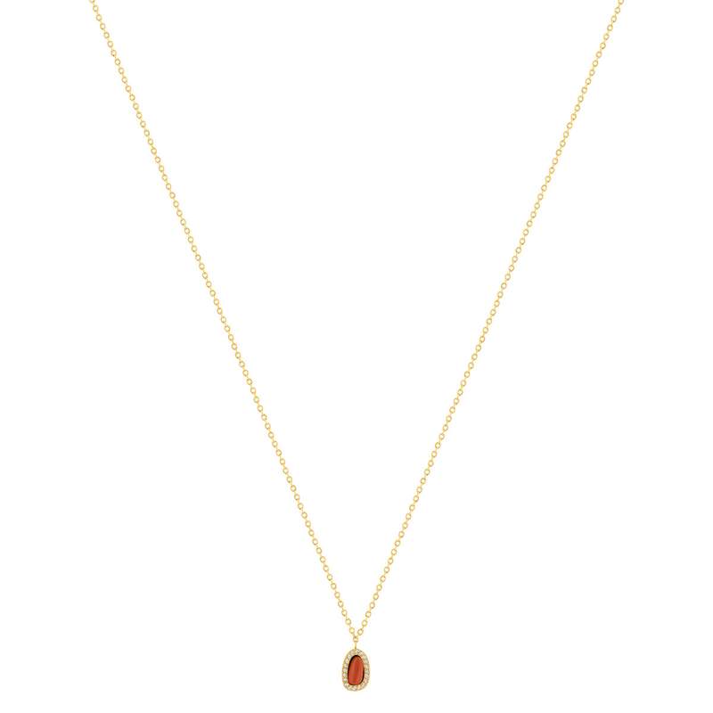 Collier acier doré aventurine orange et zirconias 45 cm - vue 1