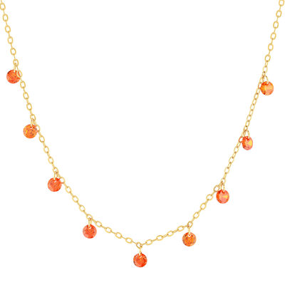 Collier acier doré zirconias oranges 45 cm