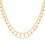 Collier acier doré 2 rangs laque orange 45,5 cm - vue 1