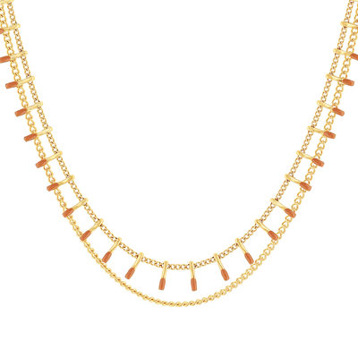 2-row gold-plated steel necklace orange lacquer 45.5 cm