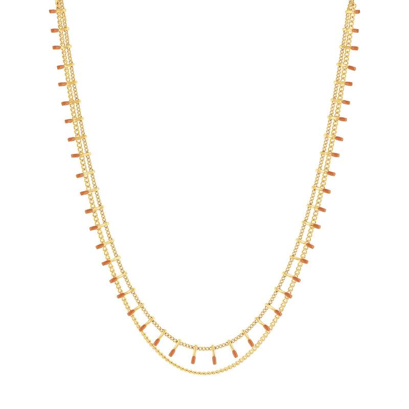 Collier acier doré 2 rangs laque orange 45,5 cm - vue 2