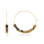 Créoles acier doré pierres oeil de tigre - vue 1