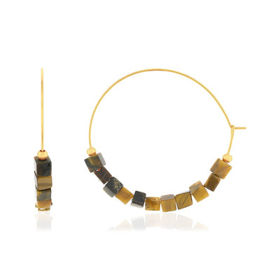 Créoles acier doré pierres oeil de tigre