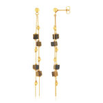 Boucles d'oreilles acier doré pendantes pierres oeil de tigre - vue 1