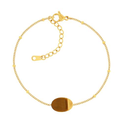 Bracelet acier doré pierre oeil de tigre 19 cm