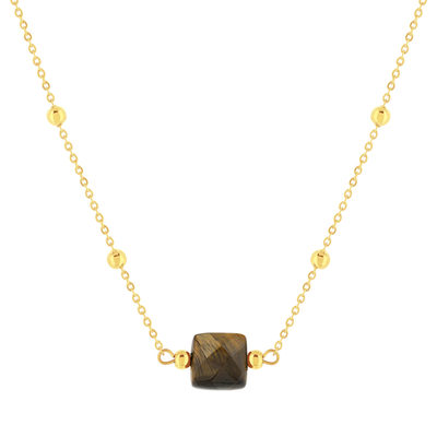 Gold-plated steel tiger eye necklace 45 cm